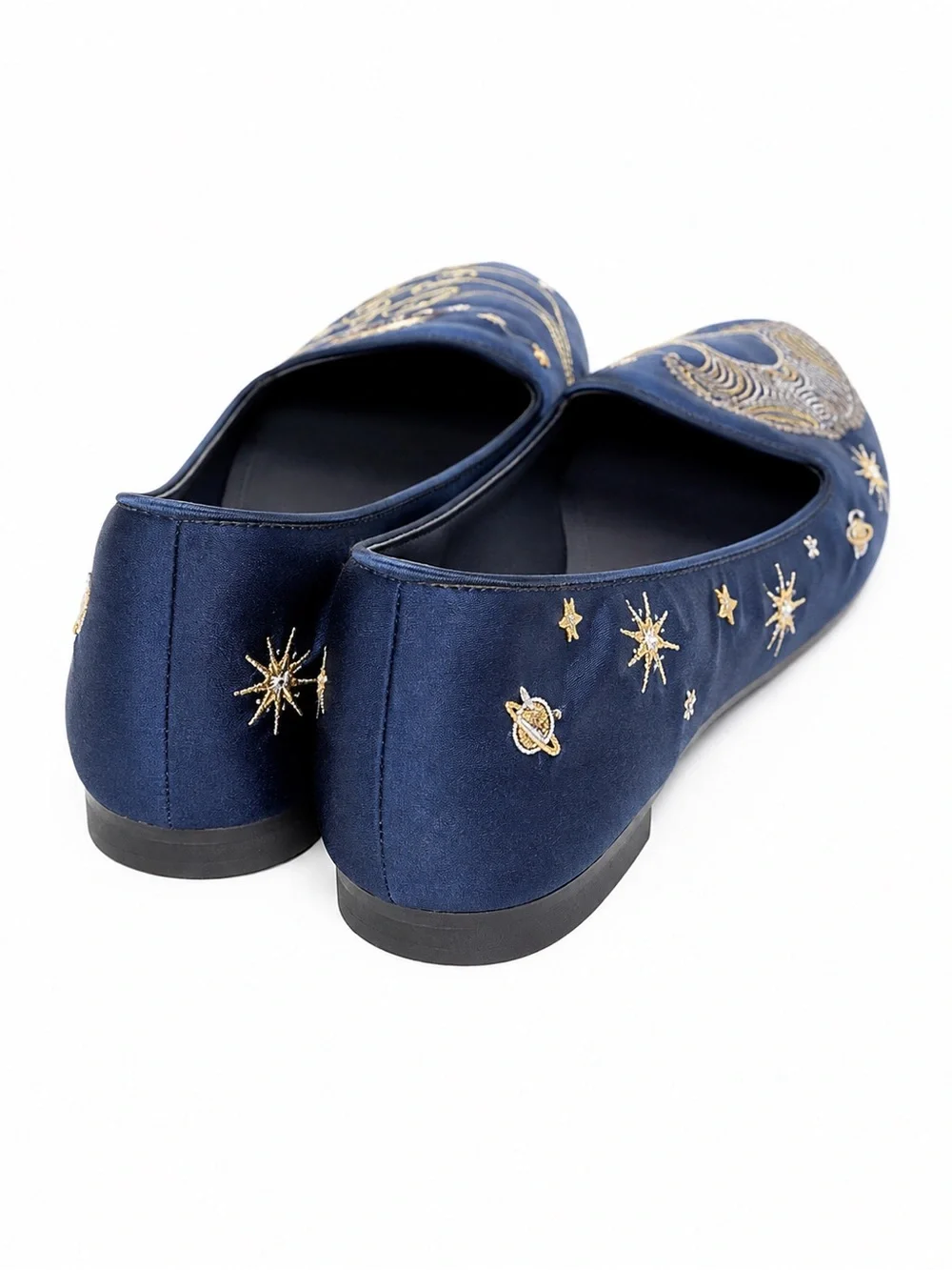 Tory Burch Olympia Celestial Embroidered Satin Loafers Navy Starry Night Size 7